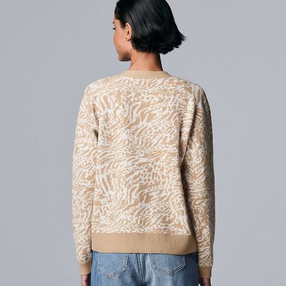 Cardigan Sweater Simply Vera Vera Wang Medium Button Up Patterned Sweater $58 - Picture 2 of 7